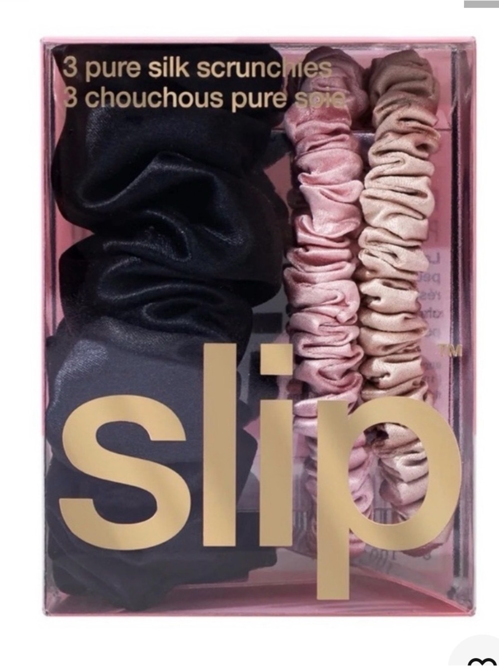 slip Silk Scrunchie Set — Black, Light Pink, Champagne